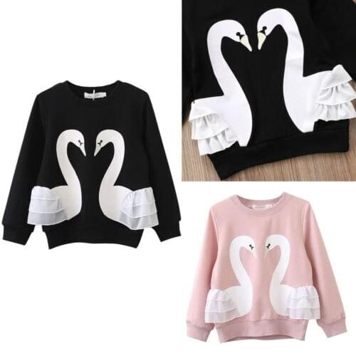 1-5Yrs Children Kids Baby Girls Cartoon Swan Jumper Lace T-shirt Tops Blouse Clothes