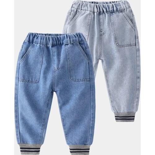 Baby Elastic Trousers 2021 New Spring Autumn Childrens Clothing Kids Big Pocket Demi Long Pants Casual Straight Jeans For Boys