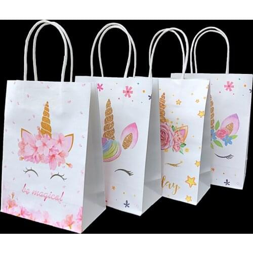 Unicorn Party Supplies 12pcs/set Unicorn Gift Bags Kraft Paper Bags with Handle Cartoon Unicorn Birthday Party Decorations Kids