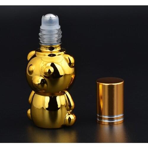 Silver Gold Essential Oil Roll on Bottles Bear Travel Vials Perfume Bottles with Stailness Steel Roller 10pcs/lot P139