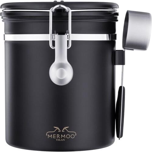 MERMOO YILAN Airtight Coffee Canister Stainless Steel Food Storage Container 1500ML Food Jar with Date Tracker Measuring Scoop f
