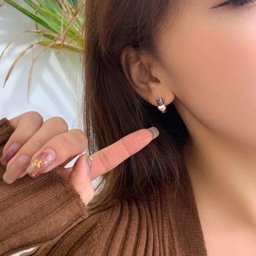 Crown Earrings For Women 925 Sterling Silver High Quality Retro Cute Korea Fashion Students Daily Lady Party Gift Jewelry INEFFA