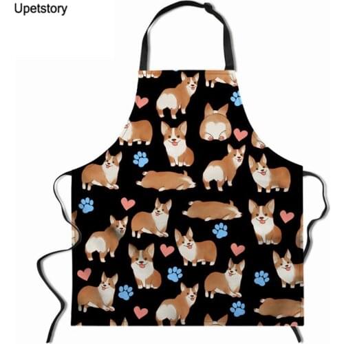 Upetstory Kitchen Apron Funny Corgi Dog Printed Sleeveless Aprons for Women Home Coffee Shop Cooking Baking Bibs Cleaning Tools