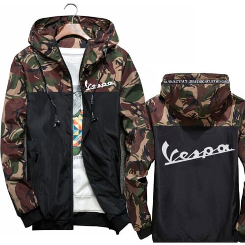 Men Jackets Hooded Vespa Casual Camouflage Coats Male Hip Hop Streetwear Baseball Bomber Jacket Zipper Slim Fit Mens Outwear M