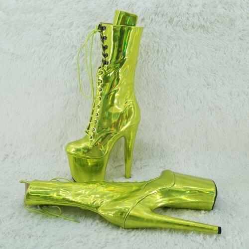 Leecabe 20CM/8Inch lady shinny PU upper for zzipper High Heels Pole Dance boot