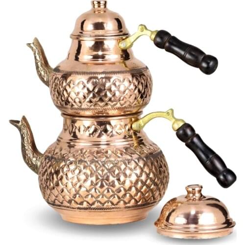 Morya Copper Turkish Tea Pots Set 1teapot Warmer Coffee Teaware Kettle Infuser Vintage Kitchen Decor Handmade 2.5L