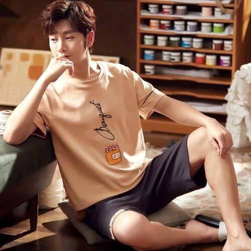 Cartoon Fashion Mens Pajamas Cotton Short Sleeves T-shirt Shorts Sets Korean Casual Home Clothes Summer Cotton Simple Sleepwear