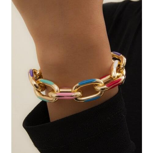 Fashion Thick Aluminium Chain Bracelets on Hand Charm Printed Metal Couple Bracelets Bangles for Women 2021 Jewelry Accessories