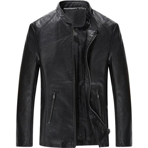 Mens leather jacket England solid color Slim leather artificial leather large size mens leather large size
