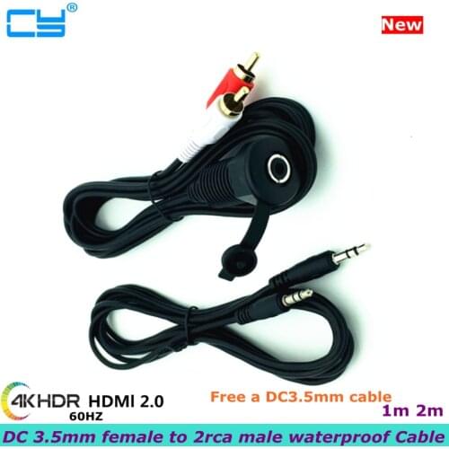 New 1m 2m DC 3.5mm female to 2rca male instrument panel waterproof installation audio cable, suitable for ships, cars, trucks