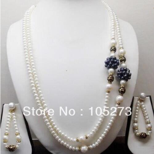 New Arriver Pearl Jewelry Set 5-20mm Natural White Black Button Freshwater Pearl Beads Necklace Earrings New Free Shipping