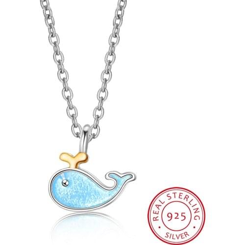 Cute Little Blue Whale Necklace Clavicle Chain 925 Sterling Silver Marine Animal Necklace For Women Girl S-N291