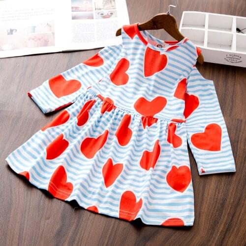 Baby / Toddler Heart Striped Off Shoulder Dress