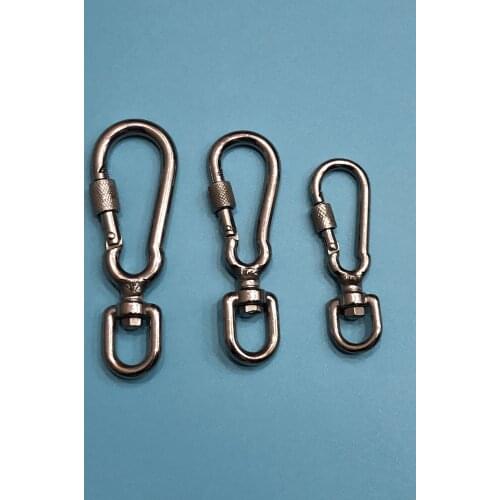 HQ UPGRADE Eye Swivel Spring Snap Hook with Safety Screw Pet Leashes Swivel Snap Hook Stainless Steel Hiking Camping Carabiner