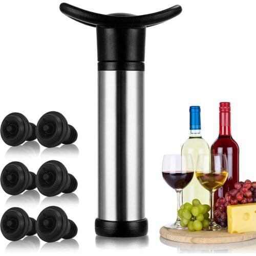 Wine Stopper With Vacuum Pump Bar Wine Preserver Aerator Stainless Steel Bottle Stopper Keep Wine Fresh Saver Sealing Leak-Proof