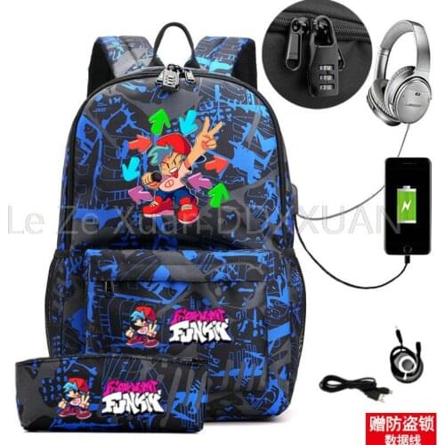 Friday Night Funkin FNF Canvas Backpack with Pencil Case School Bag USB Charging Shoulder Bag Teenagers Laptop Sport Bags