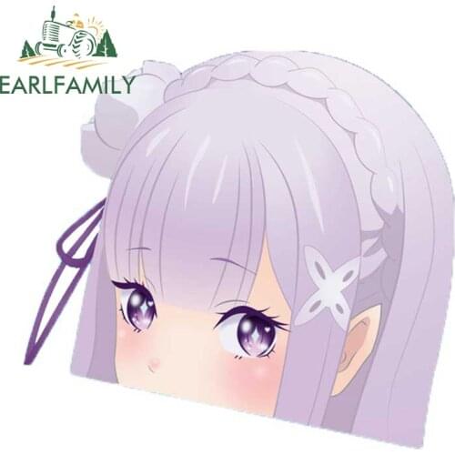 EARLFAMILY 13cm x 12cm for Re Zero Emilia Peeker Funny Car Stickers Creativite Vinyl Car Wrap Anime Decals Camper Decoration