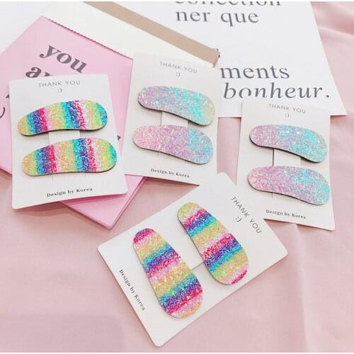 2PCS Fashion Women Wild cute rainbow color sequins hair clips clip Barrettes Female Elegant Headbands Hair Clips Lady Hairpins