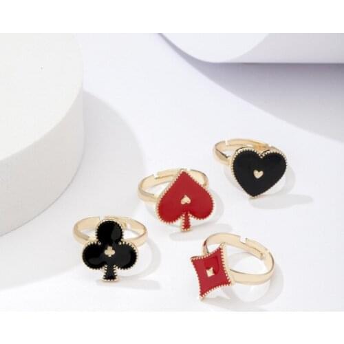 Minar Trendy Black Red Enamel Rings for Women Metallic Love Heart Square Geometric Open Adjusting Ring Fashion Jewelry 2021
