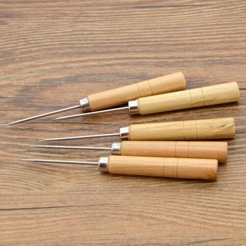 ZOTOONE 1PC Wooden Handle Awl 55mm High Quality Sewing Accessory DIY Handmade Knitting Tools Repair Shoes Wholesale Steel Awl D