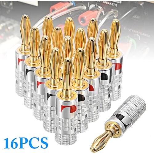 16Pcs 4mm Cable Wire Banana Plug Gold Plated Musical Audio Speaker Connector Musical Speaker Pin Connector