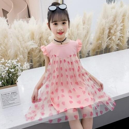 2020 new girl princess dress summer party dress girl love mesh cute costume
