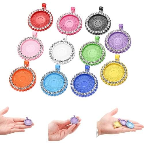 5Pcs/Lot Round Diamond Crystal Cabochon Blank Setting Tray Base Pendants for DIY Nacklace Jewelry Making Accesscories Supplies