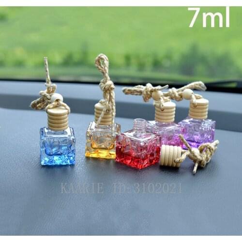 7ml Glass Perfume Essential Bottle Multicolor Empty Cosmetic Container Wooden Plug Car Hanging Bottles Free Shipping