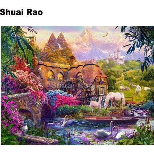 Village Unicorn garden 5d diamond painting full square embroidery Rhinestone landscape crystay diamond mosaic large paintings