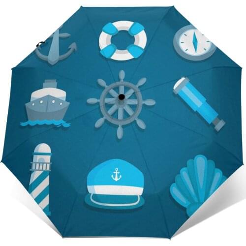 Automatic Umbrella Blue Sailing Icons three-fold umbrella women men rain umbrella