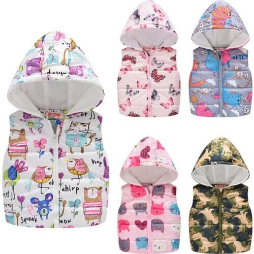 Kids Vests For Boys Girls Autumn Winter Warm Cartoon Dinosaur Outerwear Sleeveless Hooded Jackets Waistcoat Warm Baby Coats 19Ag