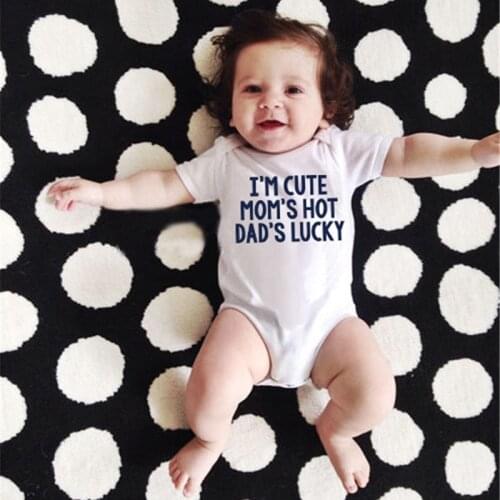 Short Sleeved Infant Baby Bodysuit Creative Letter Printed Newborn Boys Girls Cotton Jumpsuit DS19