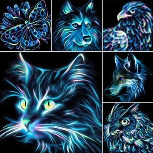 DIY 5D Diamond Painting Animal Wolf Cat Cross Stitch Kit Full Drill Embroidery Mosaic Art Picture of Rhinestones Home Decor Gift