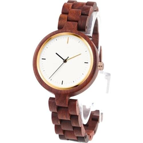 Dropshipping Girls Affordable Wristwatches Women Wifes Real Red Sandal Wood Bamboo Bracelet Wrist Watch for Her