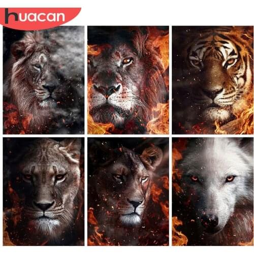 HUACAN 5d Diamond Painting Lion DIY Mosaic Tiger Full Square Diamond Embroidery Animal Needlework Home Decor