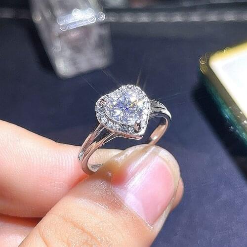 Moissanite New ring, 925 Sterling silver, 1 carat heart-shaped diamond color beautiful lady Ring Gift