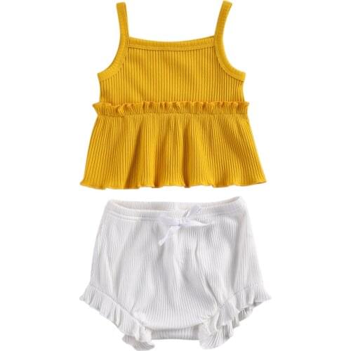 0-24M Newborn Baby Boy Girl Ribbed Clothes Set New 5 Colors Baby Girls Fashion Sling Solid Color Tank Top Shorts for Kids Girls