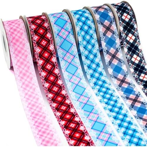 Beauty Plain Ribbon Printed Lace Check Grosgrain /Satin Tape for DIY Crafts 5 Yards Hair Bows Certen DIY Accessories