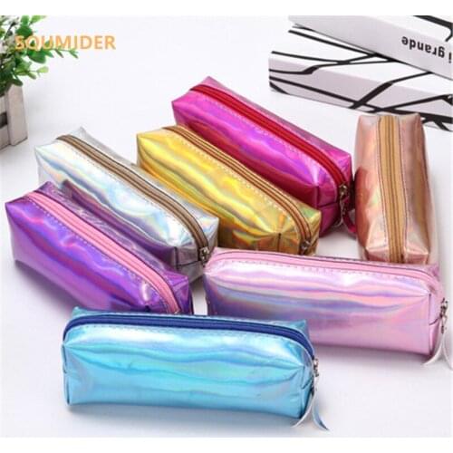 Laser PU leather pencil case School supplies storage bag Color pencil bag Student pen case kid pen bag gifts Girl cosmetic bag