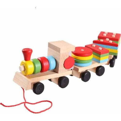 Hot sale 3 parts Drag Wooden Toys Early Stacking Train For Boys Girls Children Baby Kids Blocks Set Wood Toy Gifts