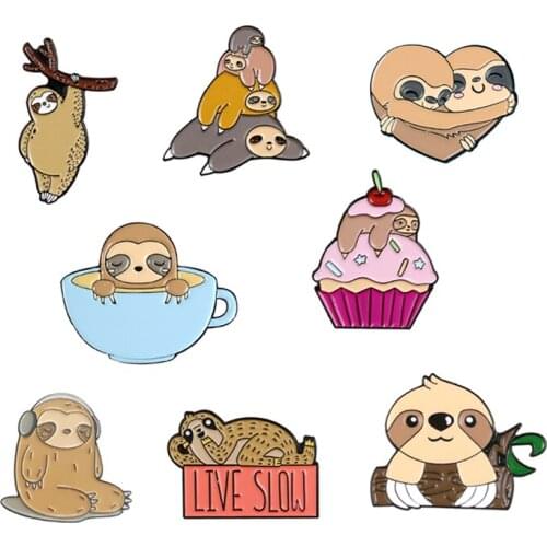 Cute animal sloth Enamel Brooch Lapel Pin Slow-moving Sloth Mug Climbing Tree Branches Cake embrace needle Backpack Hat Badge