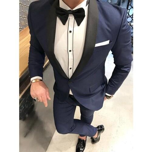 ANNIEBRITNEY 2 Piece Navy Slim Men Formal Suit Custom Skinny Groom Wedding Tuxedo Slim Fit Prom Wedding Men Suit With Pants