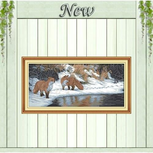 Winter fox animal snow decor painting counted print on canvas DMC 14CT 11CT chinese Cross Stitch Needlework Sets Embroidery kits