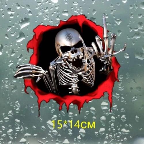 3D 15*14cm Skeleton Skull In The Bullet Hole Car Stickers Funny Colorful Car Stickers Auto Automobile Decals
