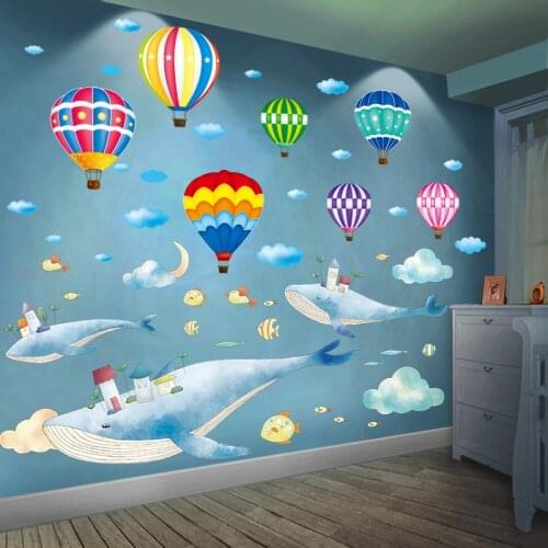 [shijuekongian] Whales Animal Wall Stickers DIY Cartoon Hot Air Balloons Wall Decals for Kids Rooms Nursery Home Decoration