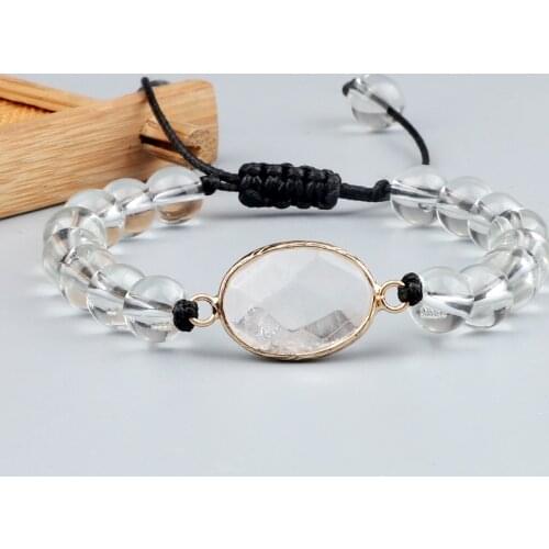 New 8MM Transparent White Natural Stone Bracelet Charm Oval Rhombus Drop Type Pendant Bracelet Handmade Jewelry Gift for Women