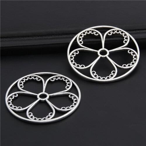 10pcs Silver Color Hollow flower Nature charms Pendant Jewelry Making Bracelet Accessories Diy Crafts Handmade 37mm A2980