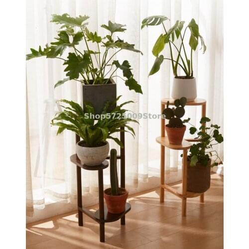 Nordic style flower rack shelf indoor balcony living room shelf floor type fleshy corner solid wood flower pot shelf