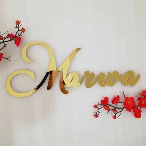 Custom Mirror Gold Baby Name Sign Nursery Wall Decoration Personalized Acrylic Wedding Name Sign Rustic Wedding Party Baptism