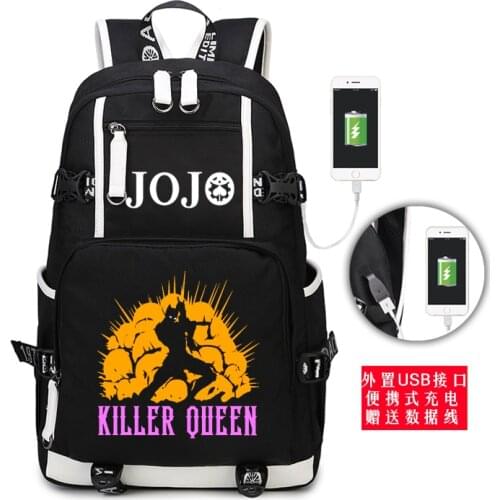 WISHOT JoJo Bizarre Adventure Backpack KILLER QUEEN bag travel School Bag Casual USB Charging Laptop Luminous Bags